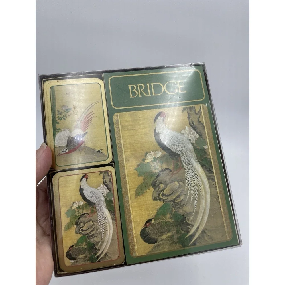 Vtg Caspari Bridge Ensemble Double Deck &‎ Score Pads Beautiful Birds Gift Set
